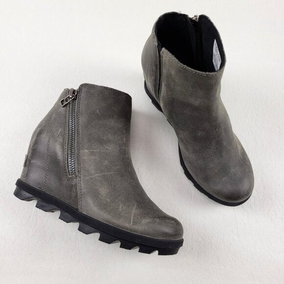 Sorel Joan of Arctic Wedge II Zip Bootie Womens 5.5 Gray Leather Ankle Outdoor - Picture 1 of 11